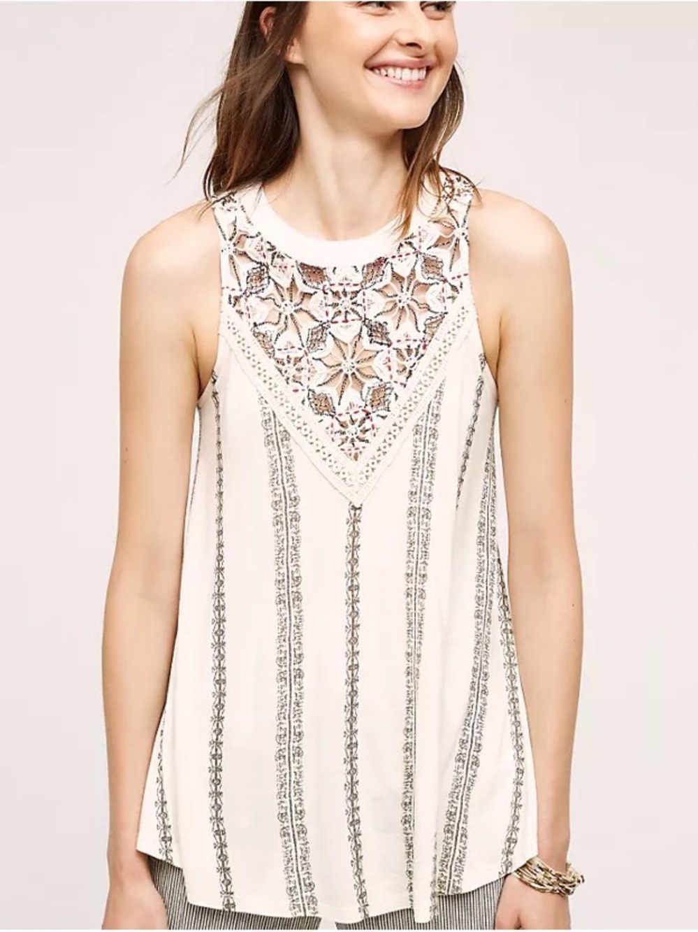 Anthropologie Akemi + Kin Crochet Yoke Striped Black and White Striped Tank